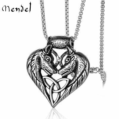 #ad MENDEL Stainless Steel Celtic Love Trinity Knot Wolf Head Pendant Necklace Women $10.79