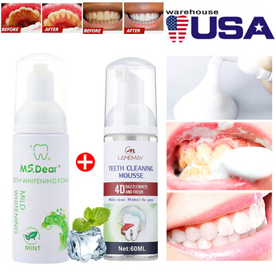 #ad 2PCS Teeth Whitening Foam Toothpaste Stain Removal Tooth Deep Cleansing Mousse $10.45