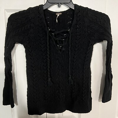#ad Free People Womens Knit Lace Up Sweater Black Size M Medium $18.00