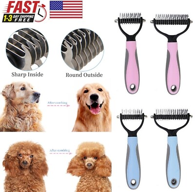 #ad 2PC Professional Pet Grooming Tool 2 Sided Undercoat Dog Cat Shedding Comb Brush $11.95