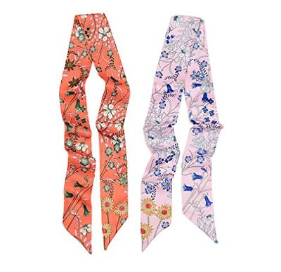 #ad DOCILA 2 Pack Floral Skinny Scarf Set For Women Silk Like Neckerchief Hangbag $20.23
