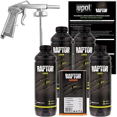 #ad U POL Raptor Black Truck Bed Liner Kit w FREE Spray Gun 4 Liters Upol $149.99