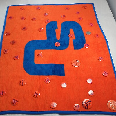 #ad Vintage Biederlack Blanket Orange Blue Fleece Syracuse University Sports PINS $91.95