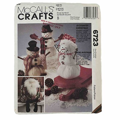 #ad McCalls 6723 Country Santa Snowman 14quot; 10quot; 7quot; Table Decor Ornaments UNCUT $9.99