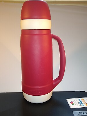 #ad THERMOS LIMITED 1 LITER MODEL 36 100 RED PLASTIC INSULATED HOT COLD 2 CUPS  $19.00