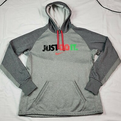 #ad Nike Therma Fit Womens Hoodie Gray Sweatshirt M Medium Just Do It $12.15