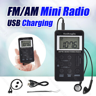 #ad Mini Digital Portable Pocket Handy LCD AM FM Radio Rechargeable with Earphone $12.90