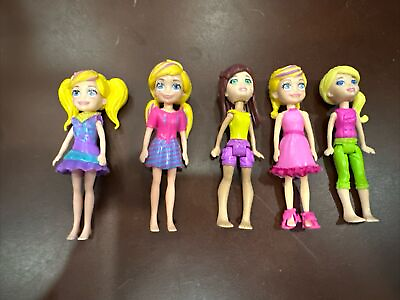 #ad Vintage Polly Pocket Dolls Mixed Lot 5 Dolls Blonde Brn Hair 3.5” Some w clothes $17.50