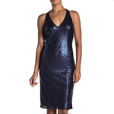 #ad $240 NEW JAY X JAYGODFREY BLUE SEQUIN V NECK MINI DRESS 8 $74.99