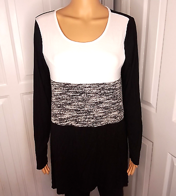 #ad Grace Elements Large Black White Long Sleeve Dress Top for Women Casual Blouse $14.50