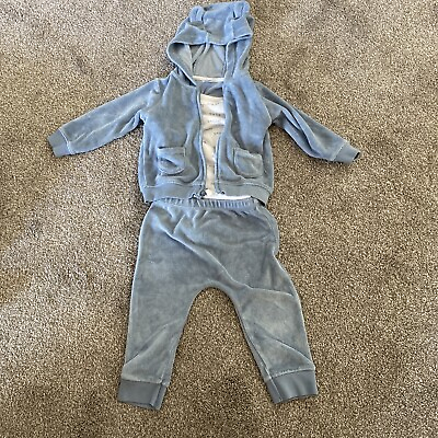 #ad 3 Piece Carter Velour Track Suit Light Blue 12m 12 Month Bear Loved Baby Clothes $19.99