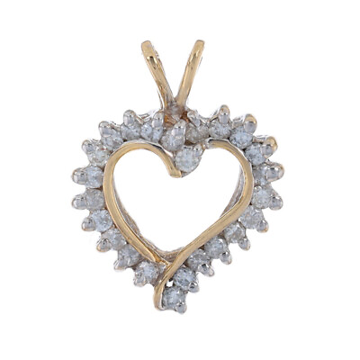#ad Yellow Gold Diamond Heart Pendant 14k Round Brilliant .33ctw Love Wreath $279.99