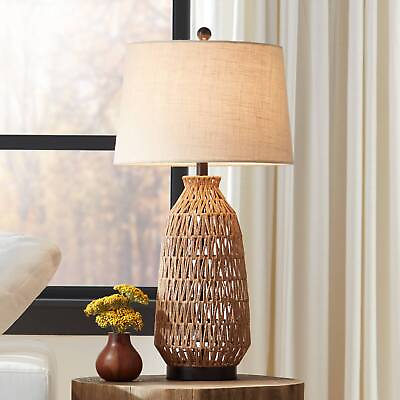 San Carlos Coastal Modern Table Lamp 29quot; Tall Natural Rattan Wicker for Bedroom $99.99