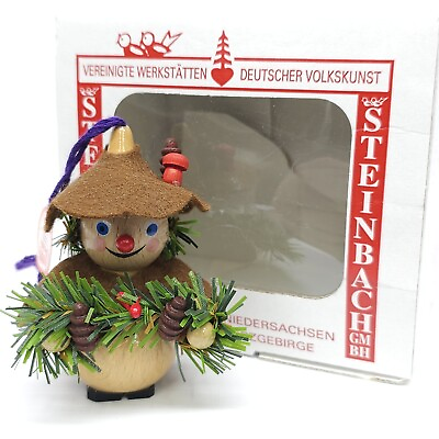 #ad Vintage Steinbach Red Mushroom Pinecone Lady Wooden German 3quot; Christmas Ornament $58.49