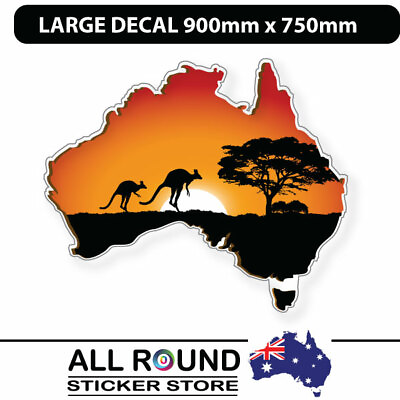 #ad LARGE Australia Map sticker with kangaroo sunset 900mm x 750mm AU $130.00
