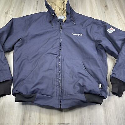 #ad Tyndale Mens XL Jacket Blue Extra Large FR Duck Canvas Heavy Work Coat Hood $69.99