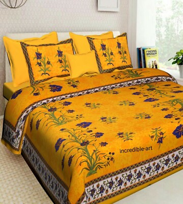 Cotton Floral print King Size Multicolored Luxury Bed sheet with 2 Pillow Cover $39.99