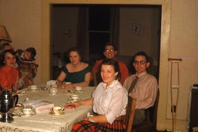 #ad Kodak Slide 1950s Red Border Kodachrome Dinner Table Women Men Cocker Spaniel $17.99