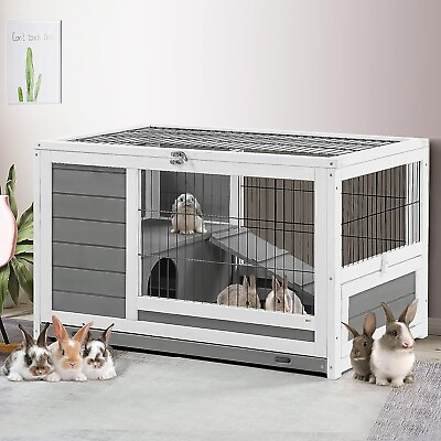 #ad Wooden 35.4’’ Rabbit Hutch Bunny Cage Guinea Pig Cage Pet House for Small Animal $104.99