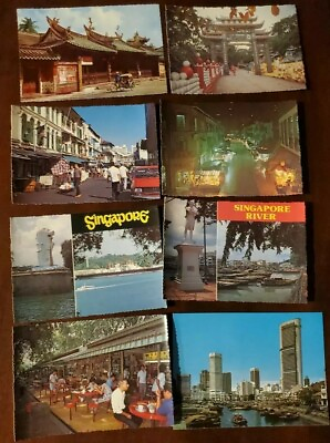 #ad Singapore Vintage Postcard lot of 8 streetscape harbor craftsmen restaurant $15.95