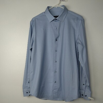 #ad Bugatchi Shirt Medium Blue Button Front Long Sleeve Mens Flaw $20.99