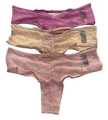 #ad Victorias Secret New Strappy Cut Out Sexy Lace 3 Pack Cheeky Panty $21.24