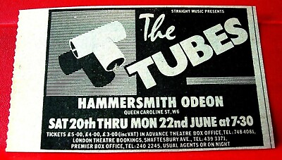 #ad The Tubes Hammersmith Gigs Vintage ORIGINAL 1981 Press Magazine ADVERT 4quot;x 2.5quot; GBP 1.99