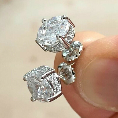 #ad Elegant Stud Earring Women 925 Silver Filled Jewelry Round Cubic Zircon A Pair $2.69
