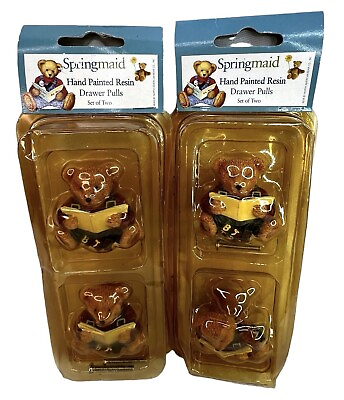 #ad Bear Drawer Pulls Spring Baby 4 Bears With Books Hand Painted Resin 2 Packs Of 2 $14.95