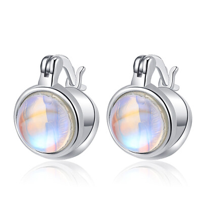 #ad 925 Sterling Silver Moonstone Hoop Huggie Earrings Ear Buckle Women Fine Jewelry $8.51
