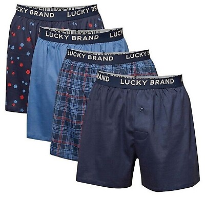#ad Lucky Brand Knit Boxer Shorts Cotton Assorted Blue Print Color Underwear 4 Pack $29.98