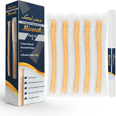 #ad Pack of 5 Miswak Sticks for Teeth with Holder Vacuum Sealed Natural Miswak Stick $9.88