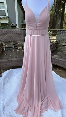#ad Unbranded Womens Illusion V Neck Spaghetti Strap Chiffon Gown Size 12 Pink $50.00