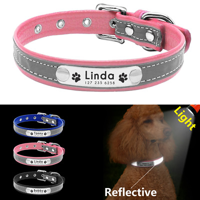 #ad Reflective Small Dog Collar PU Leather Personalized Nameplate Free Engraved XS M $8.99