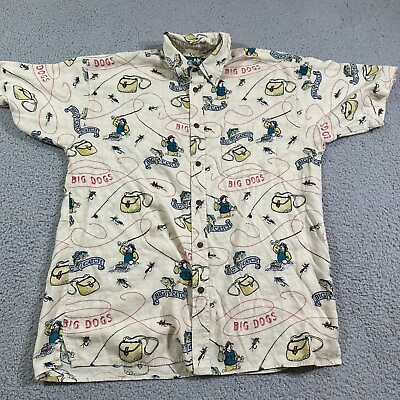 #ad Vintage Big Dog Hunting Fishing Men#x27;s Button Down Camp Collar Shirt Size Small $23.00