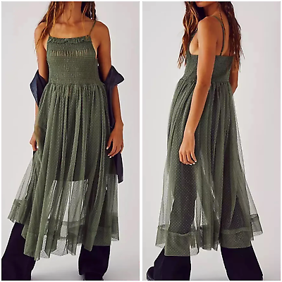 #ad Free People Intimately Women#x27;s Large Can#x27;t Stop Won#x27;t Stop Green Mesh Slip Dress $49.99