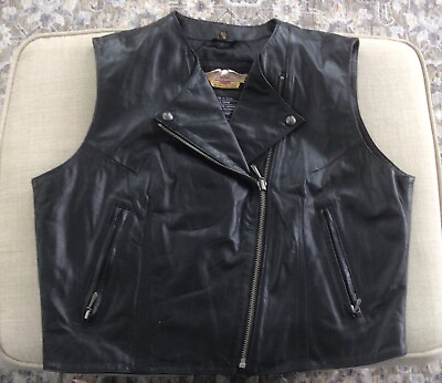 #ad Harley Davidson Leather Vest Womens XL Zippers Lapels NWOT Black $225.00