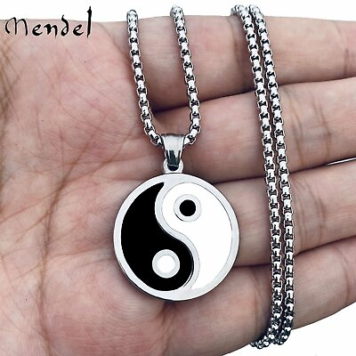 #ad MENDEL Mens Stainless Steel Protection Amulet Ying Yin Yang Pendant Necklace Men $9.99