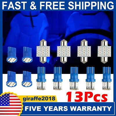 #ad 13Pcs LED Lights Interior Package Kit Ice Blue Dome Map License Plate Lamp Bulb* $12.24