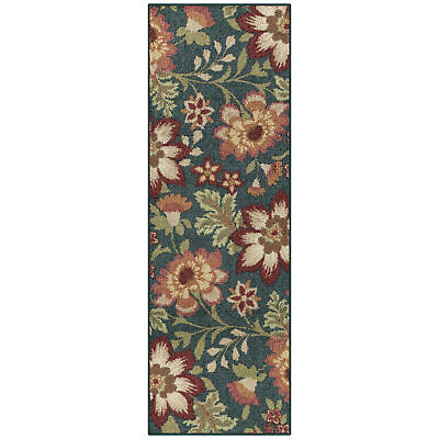 #ad Mainstays Farmhouse Oversized Floral Teal Indoor Hallway Runner Rug 1#x27;10quot;x5#x27; $18.79
