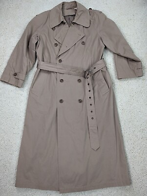 #ad VINTAGE Trench Coat Womens 6 Brown Tan Camel Button Belted Long Jacket Lined 70s $26.21