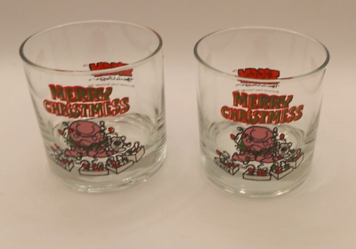 #ad Vintage 1980 ZIGGY Tom Wilson Christmas Holiday Rock Glasses Tumblers Set Of 2 $17.99