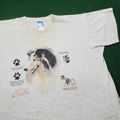 #ad Vintage Collie Shirt Mens L White Rough Coated Dog Great Britain Graphic 90s VTG $24.95