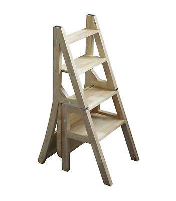 #ad Home Multifunctional Rubberwood Folding Stool Ladder Chair With Safety Buckle $130.59