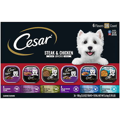 #ad Cesar Steak and Chicken Lovers Wet Dog Food Variety Pack 3.5 oz Trays 36 Pack $79.88