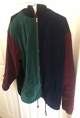 #ad Laura Jeffries Vintage Velvet Like Quilted Patchwork Hooded Zipper Jacket Size M $99.95