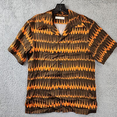 #ad WALES BONNER Rhythm S S Button Up Shirt Men#x27;s 44 Brown Orange Front Pocket $110.03