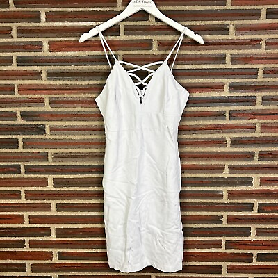 #ad Vijo Couture Mini Dress White Solid Sleeveless Casual Pullover Stretch 90s Y2K S $10.99