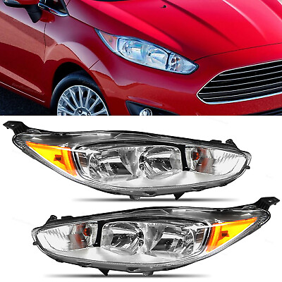 #ad Fits 2014 2017 Ford Fiesta Chrome Headlight Headlamp Replacement Pair LHRH $161.99