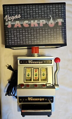 #ad Vintage Vegas Jackpot Working Slot Machine Lamp Sounds Lights Use Real Coins $125.00